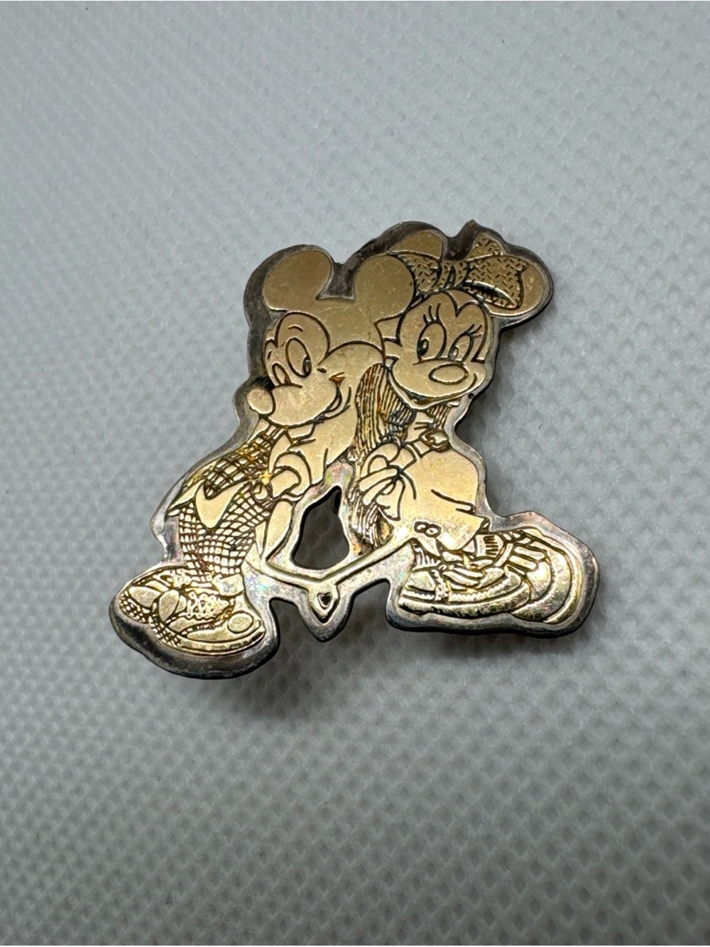 Vintage Disney Mickey Minnie Mouse 14K on Sterling Silver Figural Brooch Pin A16